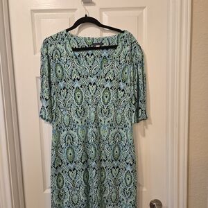 Tommy Hilfiger Blue and Green Patterned Midi Dress